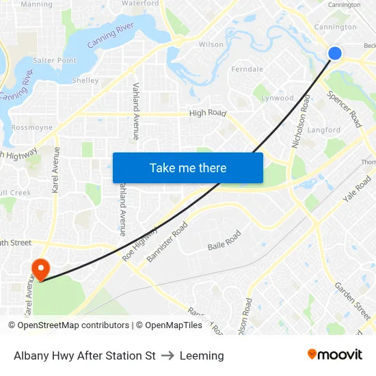 Albany Hwy After Station St to Leeming map