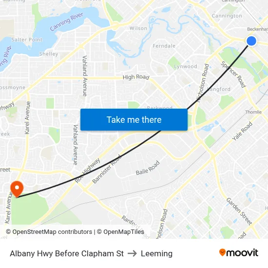 Albany Hwy Before Clapham St to Leeming map
