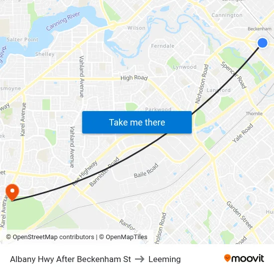 Albany Hwy After Beckenham St to Leeming map