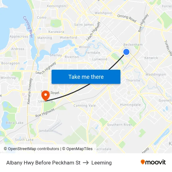 Albany Hwy Before Peckham St to Leeming map