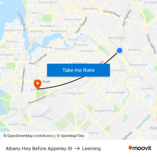 Albany Hwy Before Apperley St to Leeming map