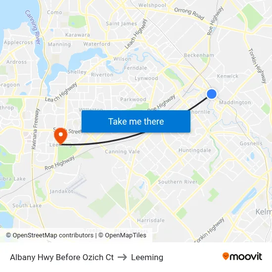 Albany Hwy Before Ozich Ct to Leeming map