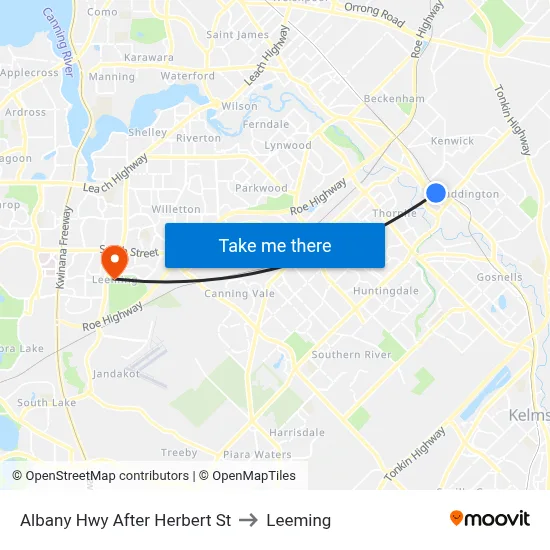 Albany Hwy After Herbert St to Leeming map