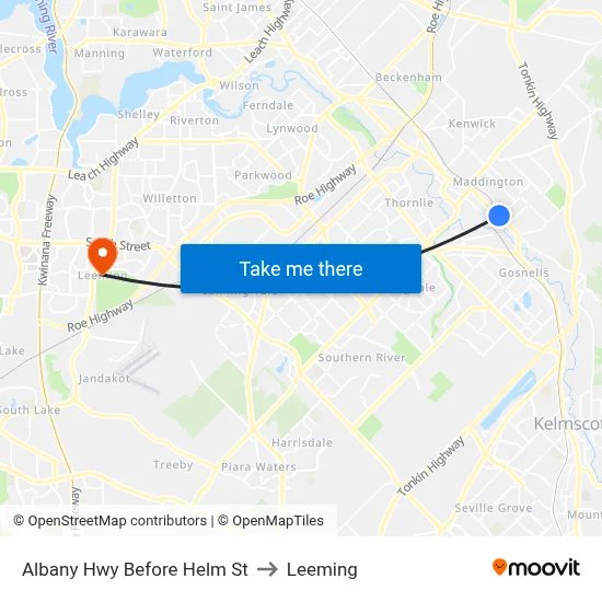 Albany Hwy Before Helm St to Leeming map