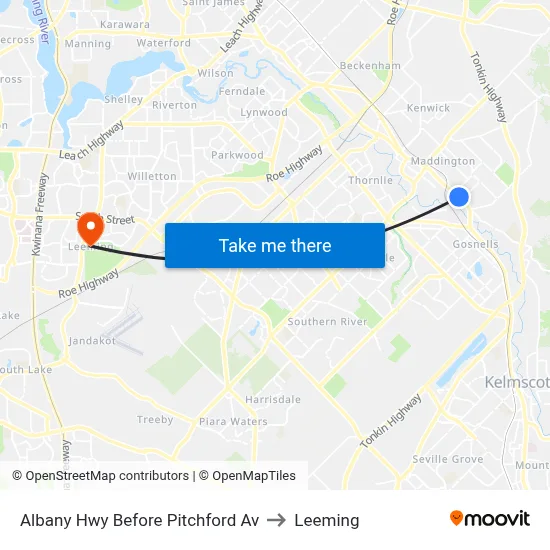 Albany Hwy Before Pitchford Av to Leeming map