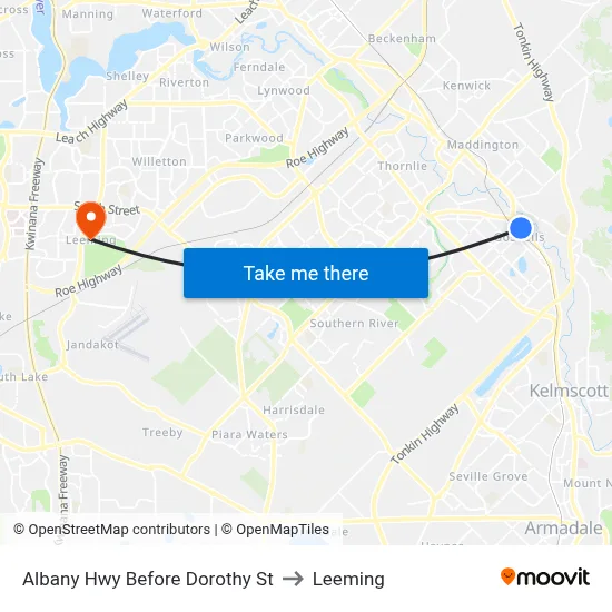 Albany Hwy Before  Dorothy  St to Leeming map