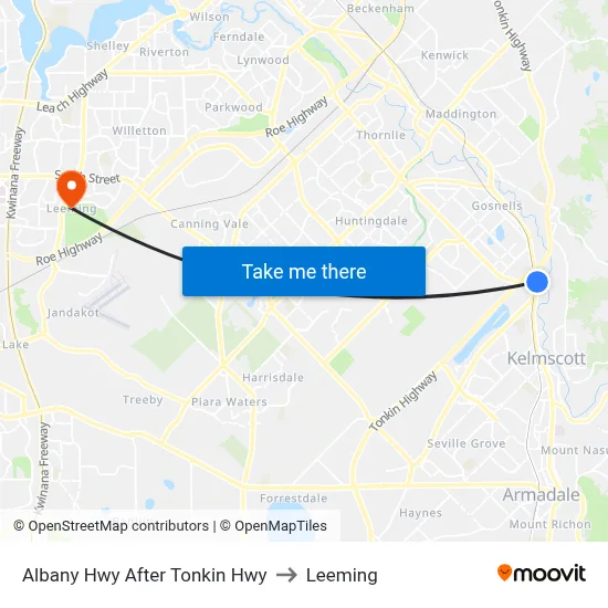 Albany Hwy After Tonkin Hwy to Leeming map