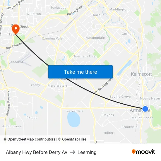 Albany Hwy Before Derry Av to Leeming map