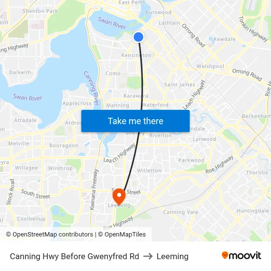 Canning Hwy Before Gwenyfred Rd to Leeming map