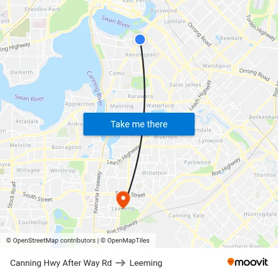 Canning Hwy After Way Rd to Leeming map