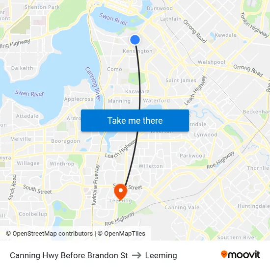Canning Hwy Before Brandon St to Leeming map