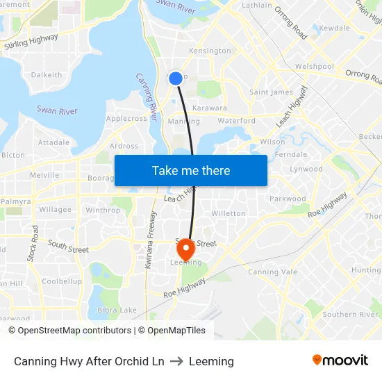 Canning Hwy After Orchid Ln to Leeming map