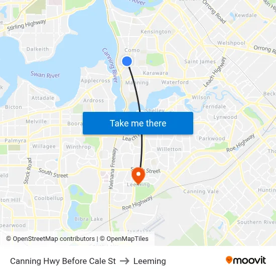 Canning Hwy Before Cale St to Leeming map