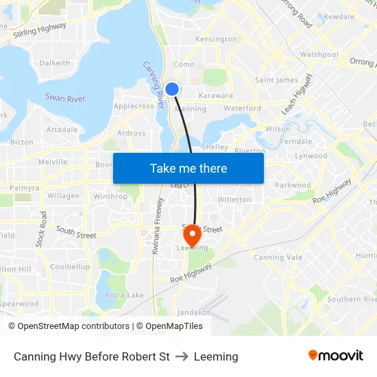 Canning Hwy Before Robert St to Leeming map