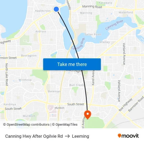 Canning Hwy After Ogilvie Rd to Leeming map
