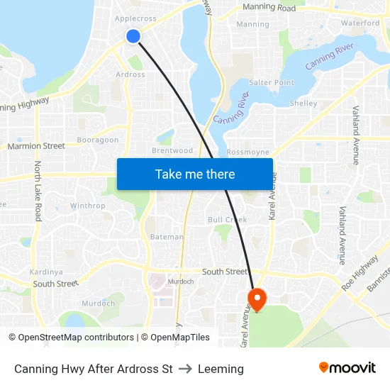 Canning Hwy After Ardross St to Leeming map