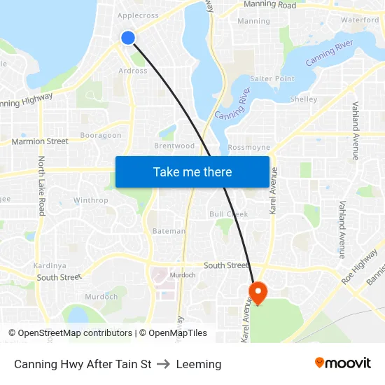 Canning Hwy After Tain St to Leeming map