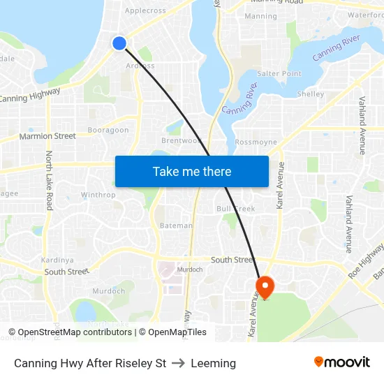Canning Hwy After Riseley St to Leeming map