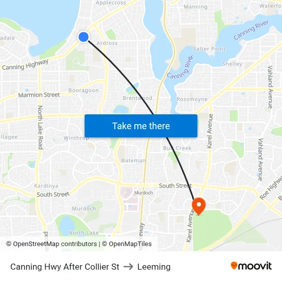 Canning Hwy After Collier St to Leeming map