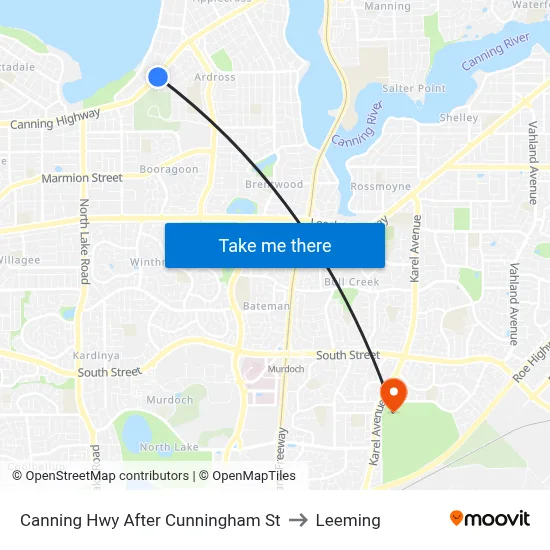 Canning Hwy After Cunningham St to Leeming map