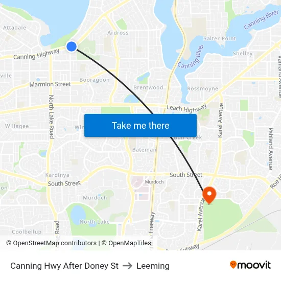 Canning Hwy After Doney St to Leeming map