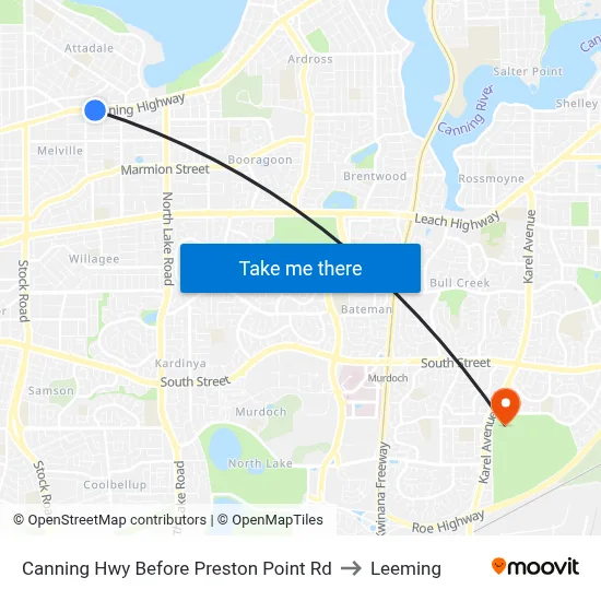 Canning Hwy Before Preston Point Rd to Leeming map