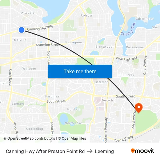 Canning Hwy After Preston Point Rd to Leeming map