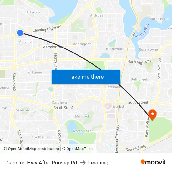 Canning Hwy After Prinsep Rd to Leeming map
