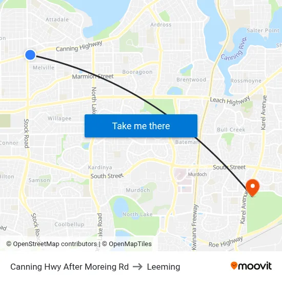 Canning Hwy After Moreing Rd to Leeming map