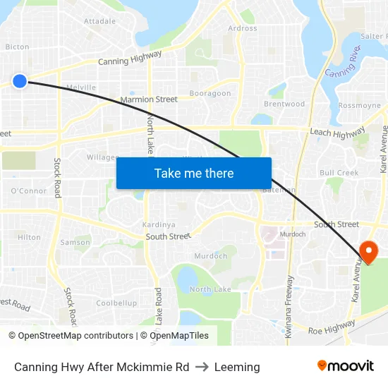 Canning Hwy After Mckimmie Rd to Leeming map
