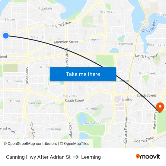 Canning Hwy After Adrian St to Leeming map