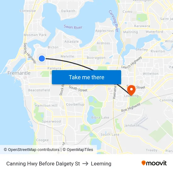 Canning Hwy Before Dalgety St to Leeming map