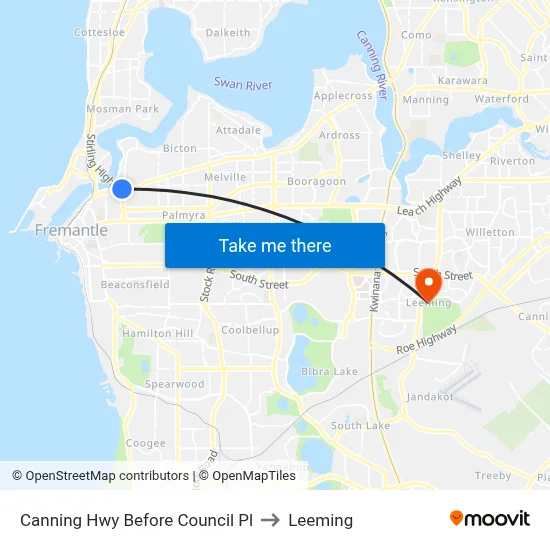 Canning Hwy Before Council Pl to Leeming map