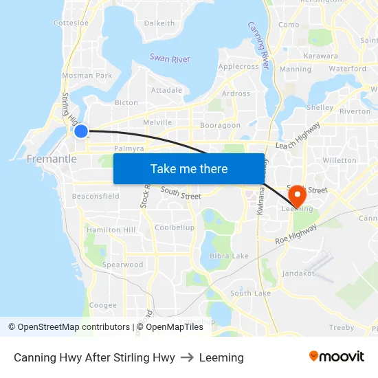Canning Hwy After Stirling Hwy to Leeming map