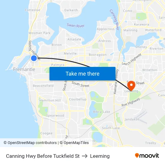 Canning Hwy Before Tuckfield St to Leeming map