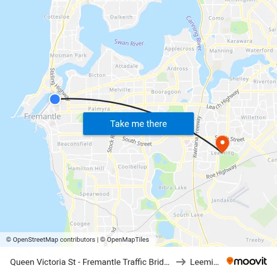 Queen Victoria St - Fremantle Traffic Bridge to Leeming map