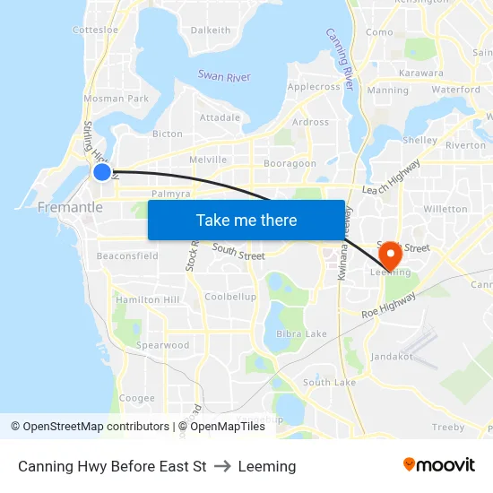 Canning Hwy Before East St to Leeming map