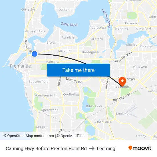 Canning Hwy Before Preston Point Rd to Leeming map
