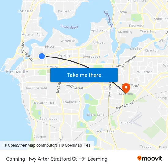 Canning Hwy After Stratford St to Leeming map