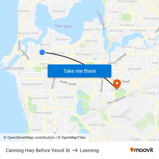 Canning Hwy Before Yeovil St to Leeming map