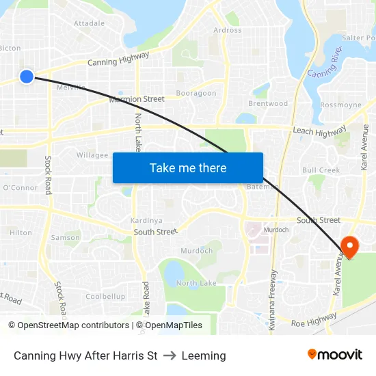 Canning Hwy After Harris St to Leeming map