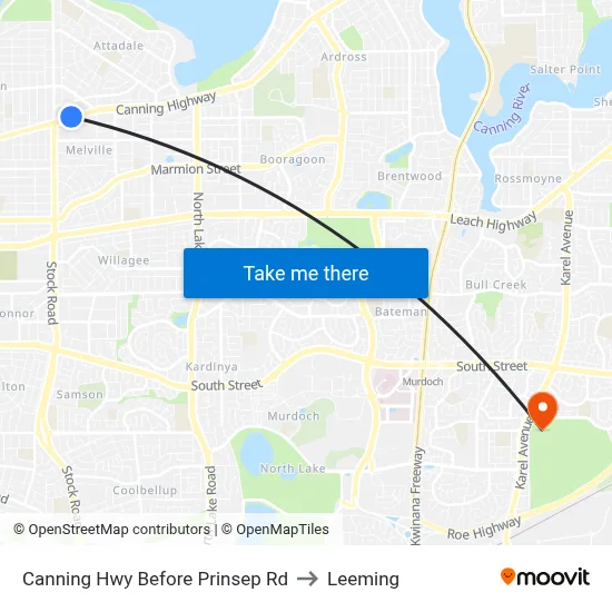 Canning Hwy Before Prinsep Rd to Leeming map