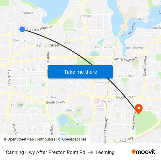 Canning Hwy After Preston Point Rd to Leeming map