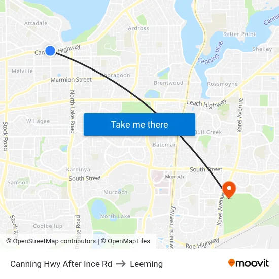 Canning Hwy After Ince Rd to Leeming map