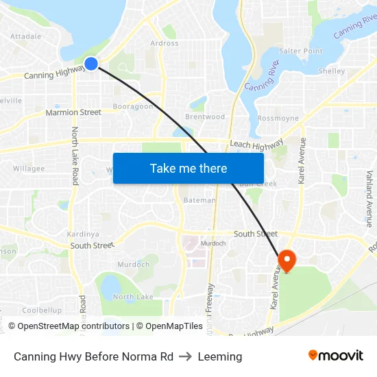 Canning Hwy Before Norma Rd to Leeming map