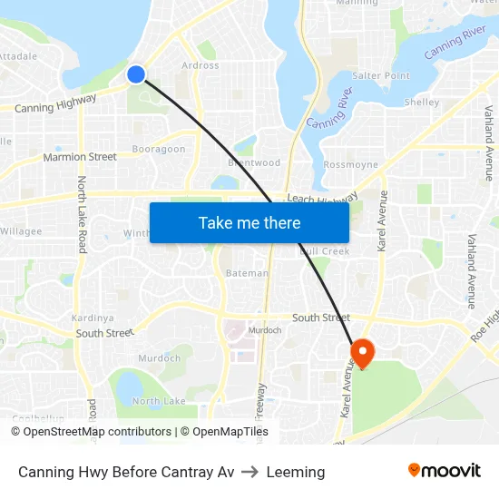Canning Hwy Before Cantray Av to Leeming map