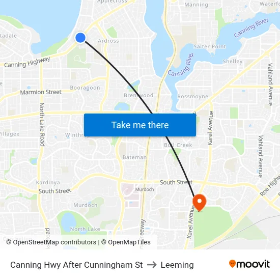 Canning Hwy After Cunningham St to Leeming map