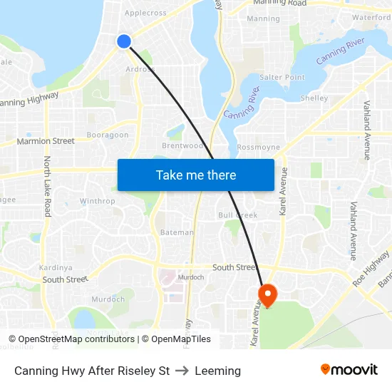 Canning Hwy After Riseley St to Leeming map