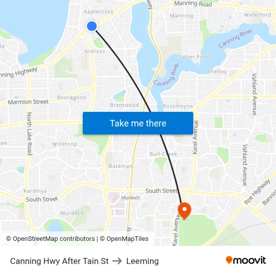 Canning Hwy After Tain St to Leeming map
