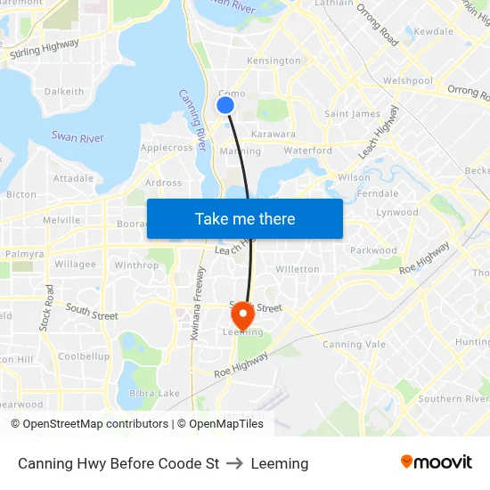 Canning Hwy Before Coode St to Leeming map